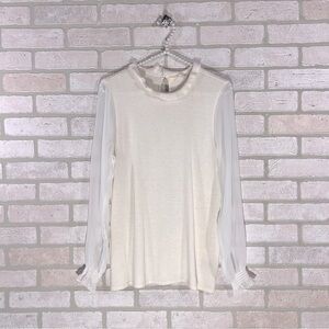 Anthropologie Moth Cream Mixed Media Sheer Sleeve Cashmere Blend Sweater Size M